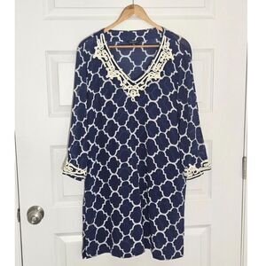 Lands' End Navy Moroccan Tunic Dress Coverup Size M (10/12)